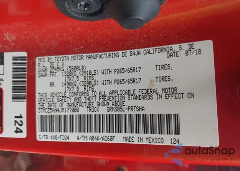 2018 Toyota Tacoma Trd Sport из США, поврежденный, VIN 3TMCZ5AN4JM177000